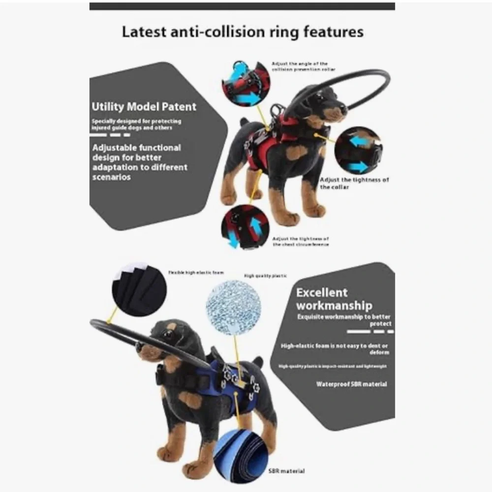 Dog Anti-Collision Blind Dog Ring Harness with Protective Barriers Blue Small